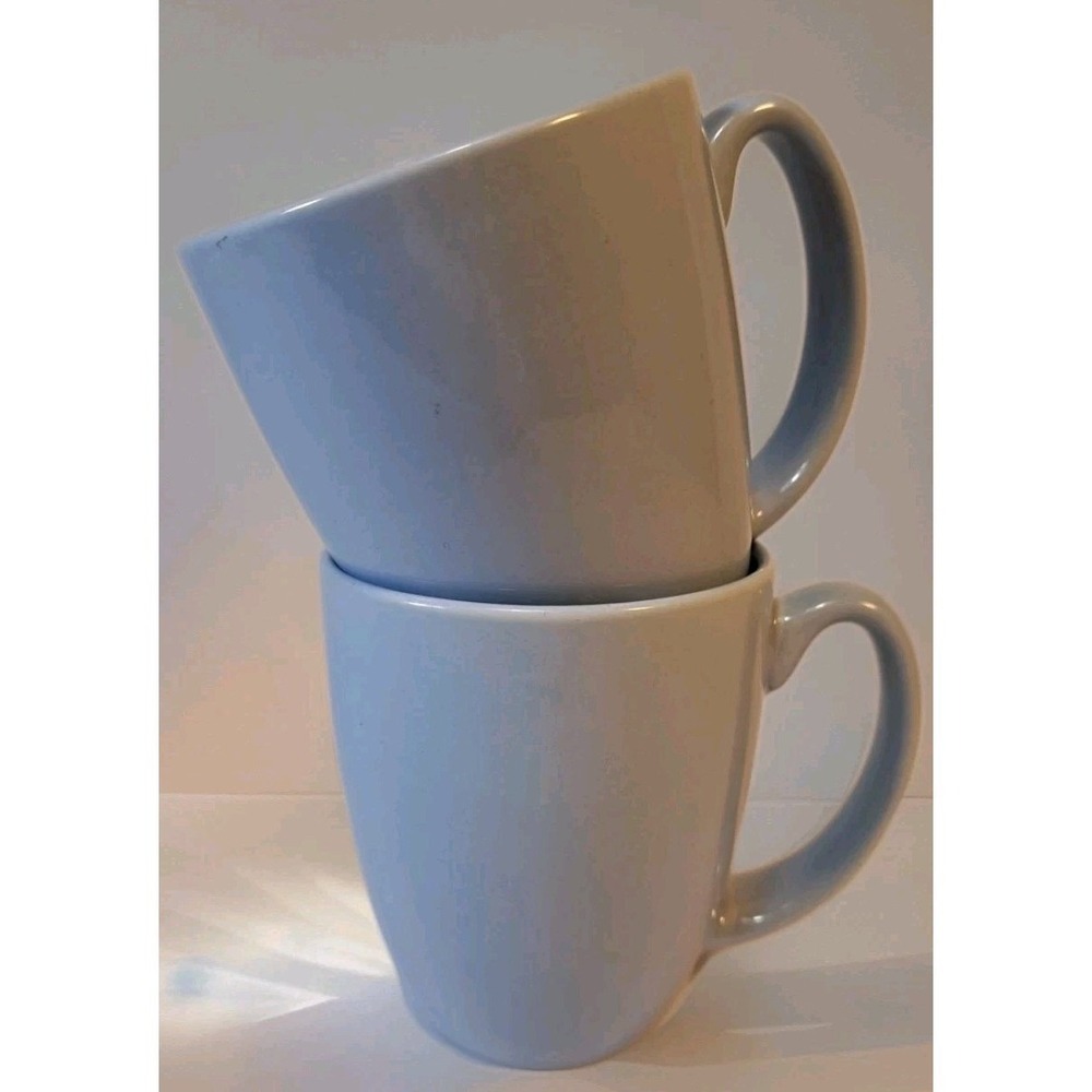 Corelle Stoneware Mugs Set of 2 Periwinkle Blue Coffee Cups Solid Glossy Finish